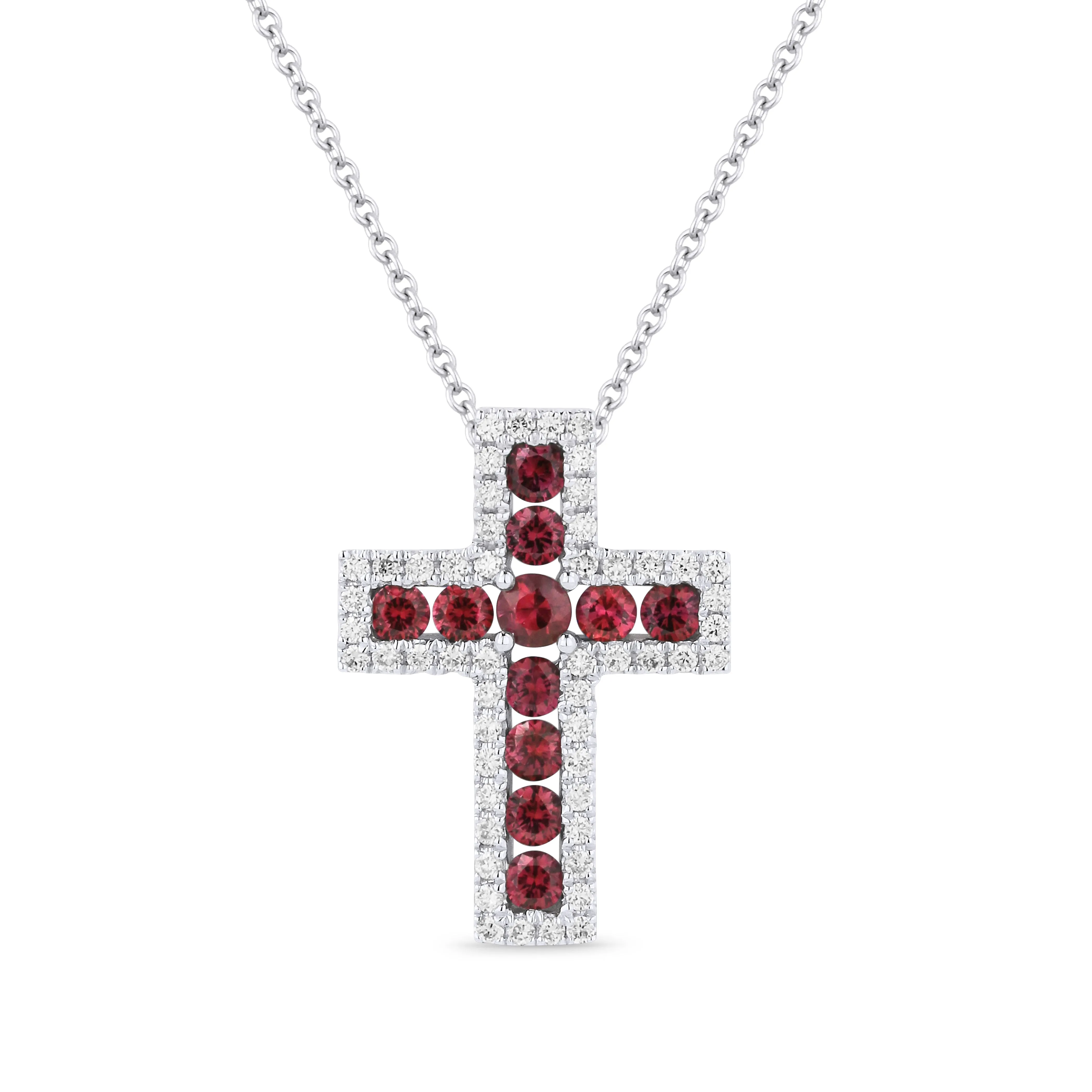 0.47Ct Ruby 16"pendant Necklace In 18K White Gold