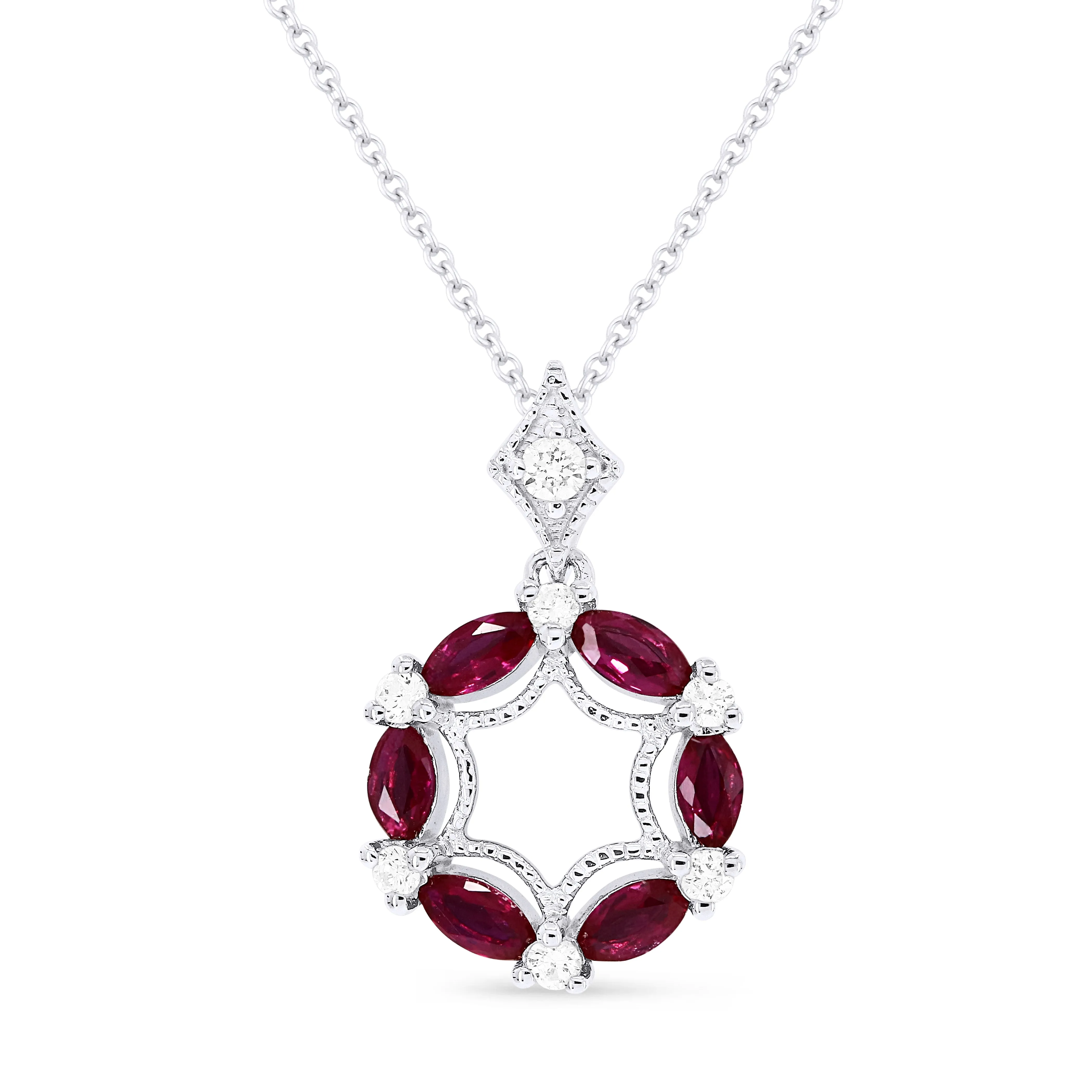 0.51Ct Ruby 16"pendant Necklace In 14K White Gold