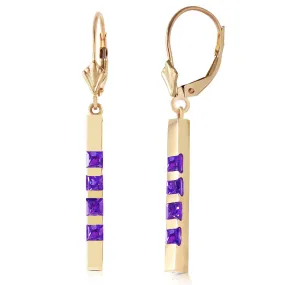 0.7 Carat 14K Solid Yellow Gold Leverback Earringsbar Natural Amethyst