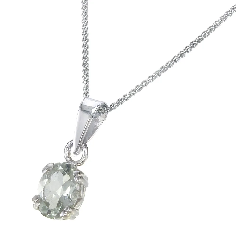 0.70 cttw Green Amethyst Pendant Necklace .925 Sterling Silver 7x5 MM Oval