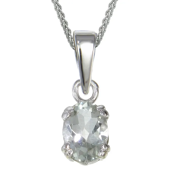 0.70 cttw Green Amethyst Pendant Necklace .925 Sterling Silver 7x5 MM Oval