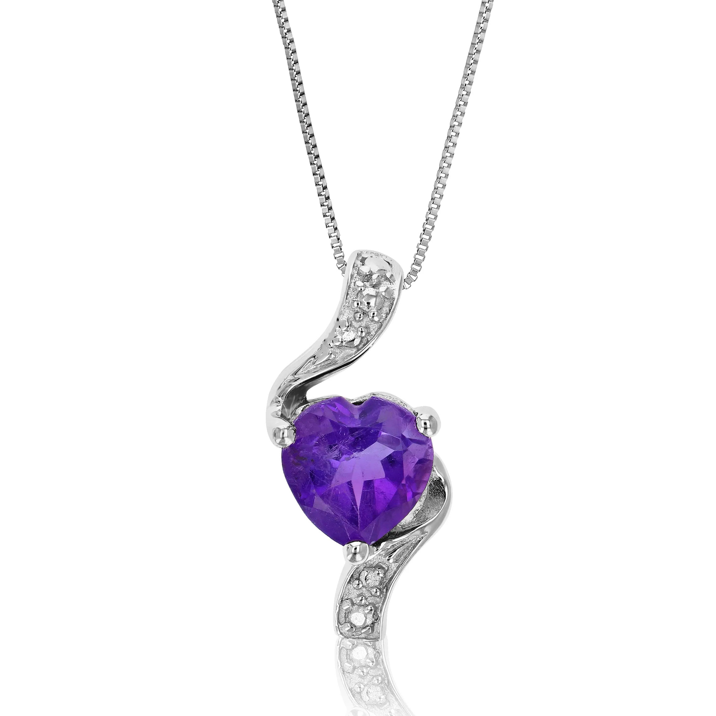 0.70 cttw Purple Amethyst Pendant Necklace .925 Sterling Silver 6 MM Heart