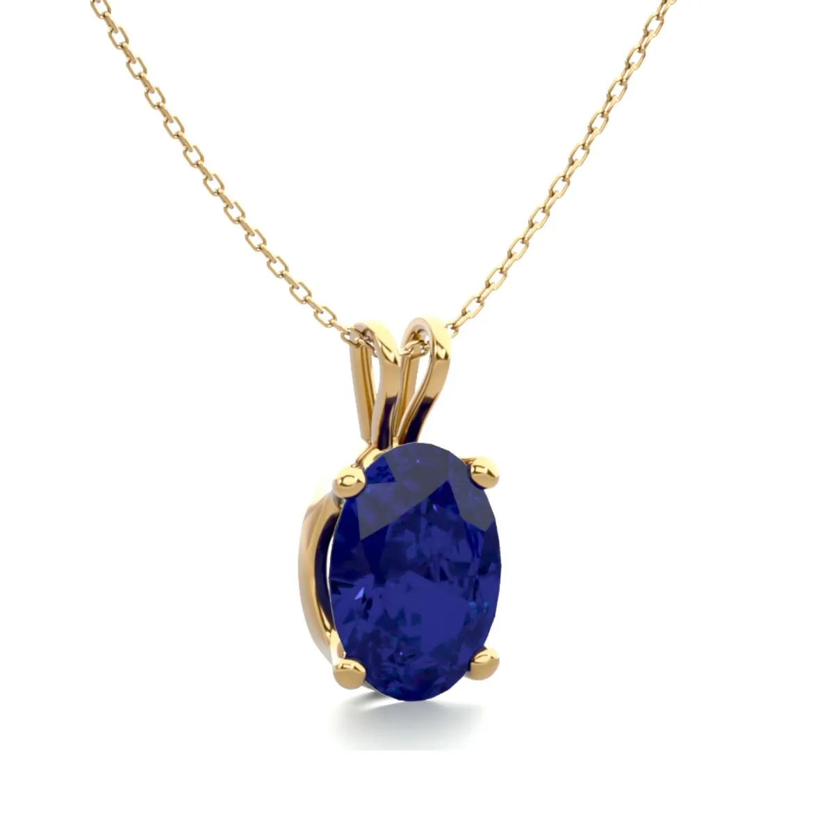 1 Carat Oval Shape Sapphire Necklace In 14K Yellow Gold Over Sterling Silver