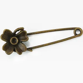 10 Antique Bronze Vintage Flower Brooch Safety Pins brooch pin for Garment Accessories 20x50mm