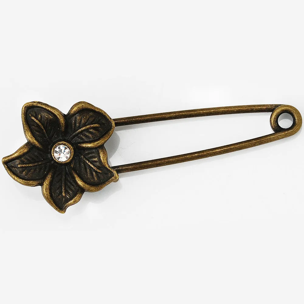 10 Antique Bronze Vintage Flower Brooch Safety Pins brooch pin for Garment Accessories 20x50mm