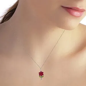 1.06 Carat 14K Solid White Gold Portrait Of A Flower Ruby Peridot Necklace