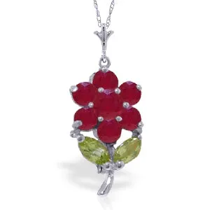 1.06 Carat 14K Solid White Gold Portrait Of A Flower Ruby Peridot Necklace