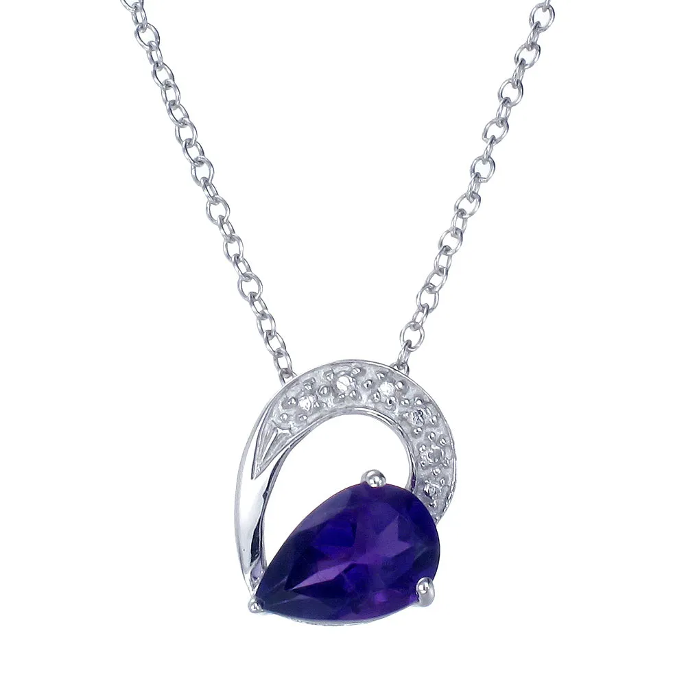 1.10 cttw Purple Amethyst Pendant Necklace .925 Sterling Silver 9x6 MM Pear