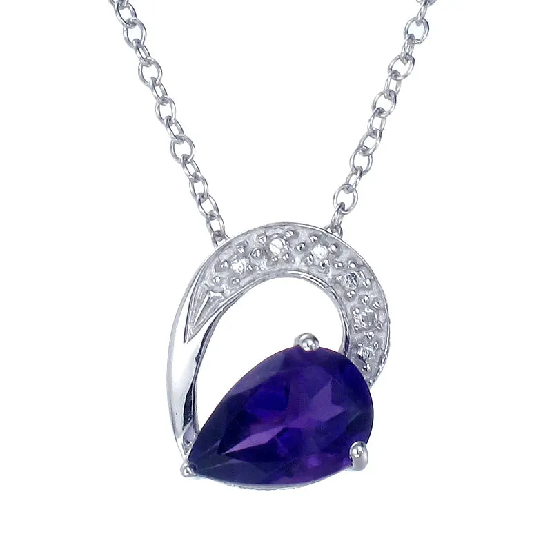 1.10 cttw Purple Amethyst Pendant Necklace .925 Sterling Silver 9x6 MM Pear