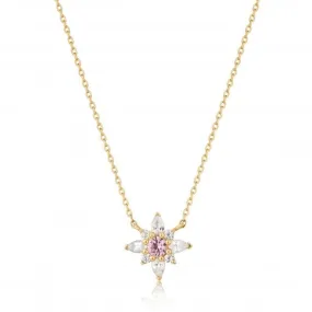 14ct Gold White And Pink Sapphire Flower Necklace NAU006-02YG