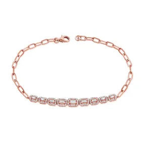 14K Gold & Baguette Diamond Link Chain Bracelet - 0.62ct