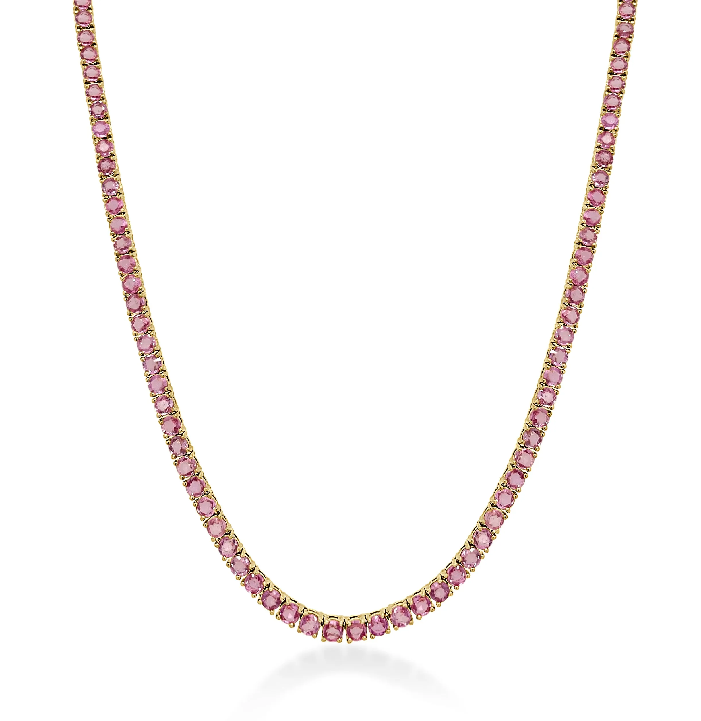 14k Gold & Pink Sapphire Tennis Necklace - 10.00ct