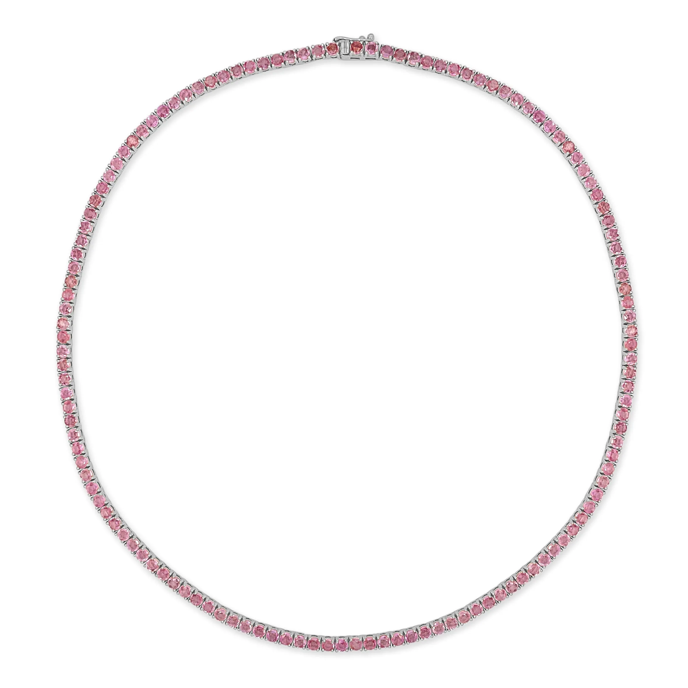 14k Gold & Pink Sapphire Tennis Necklace - 10.00ct