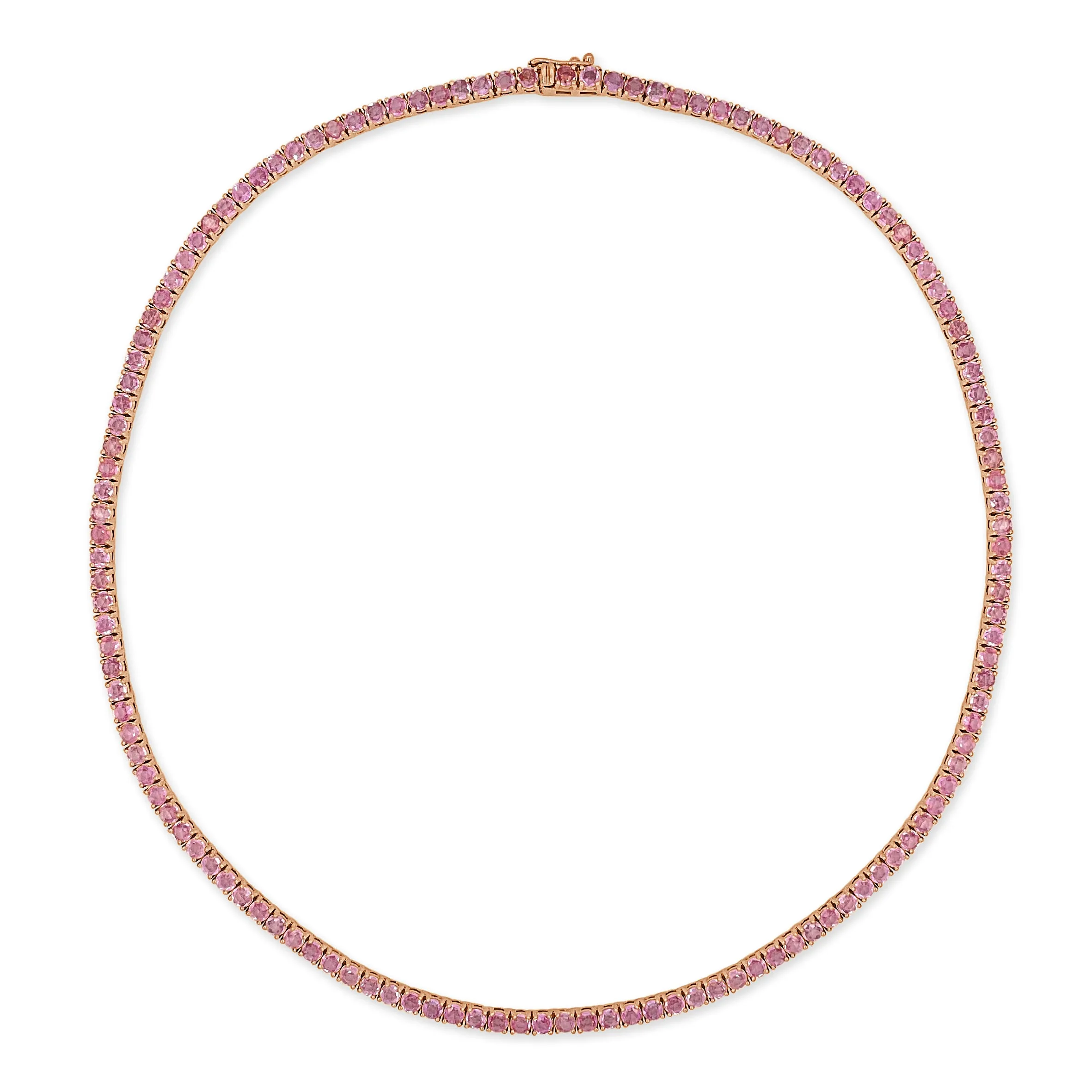 14k Gold & Pink Sapphire Tennis Necklace - 10.00ct