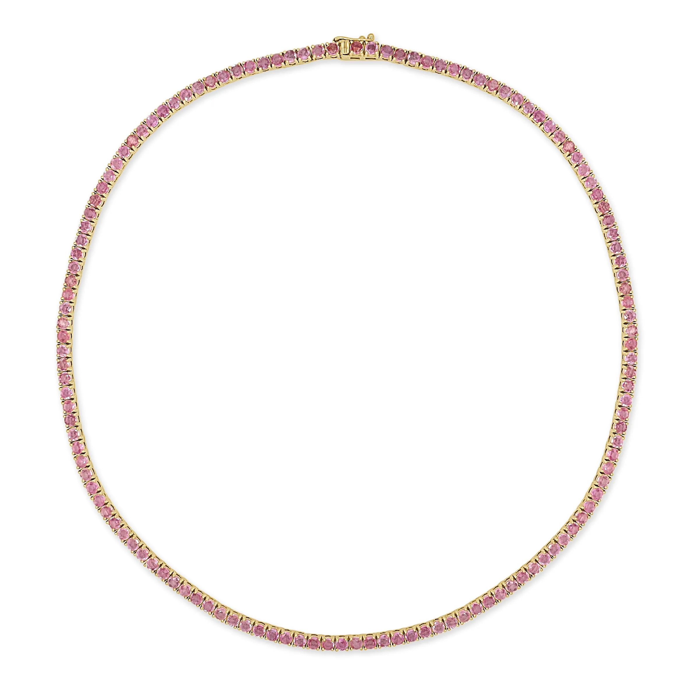 14k Gold & Pink Sapphire Tennis Necklace - 10.00ct