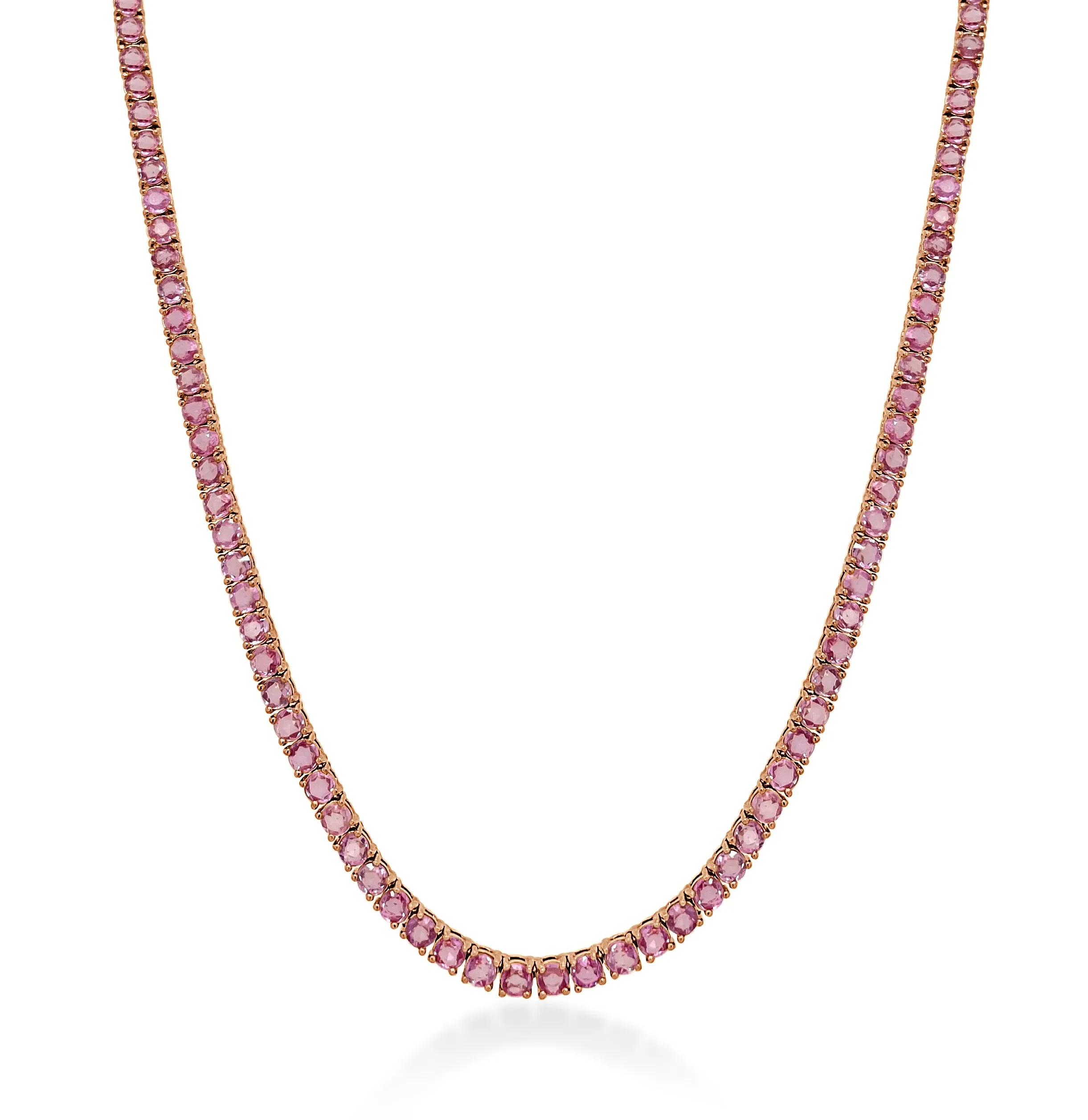 14k Gold & Pink Sapphire Tennis Necklace - 10.00ct