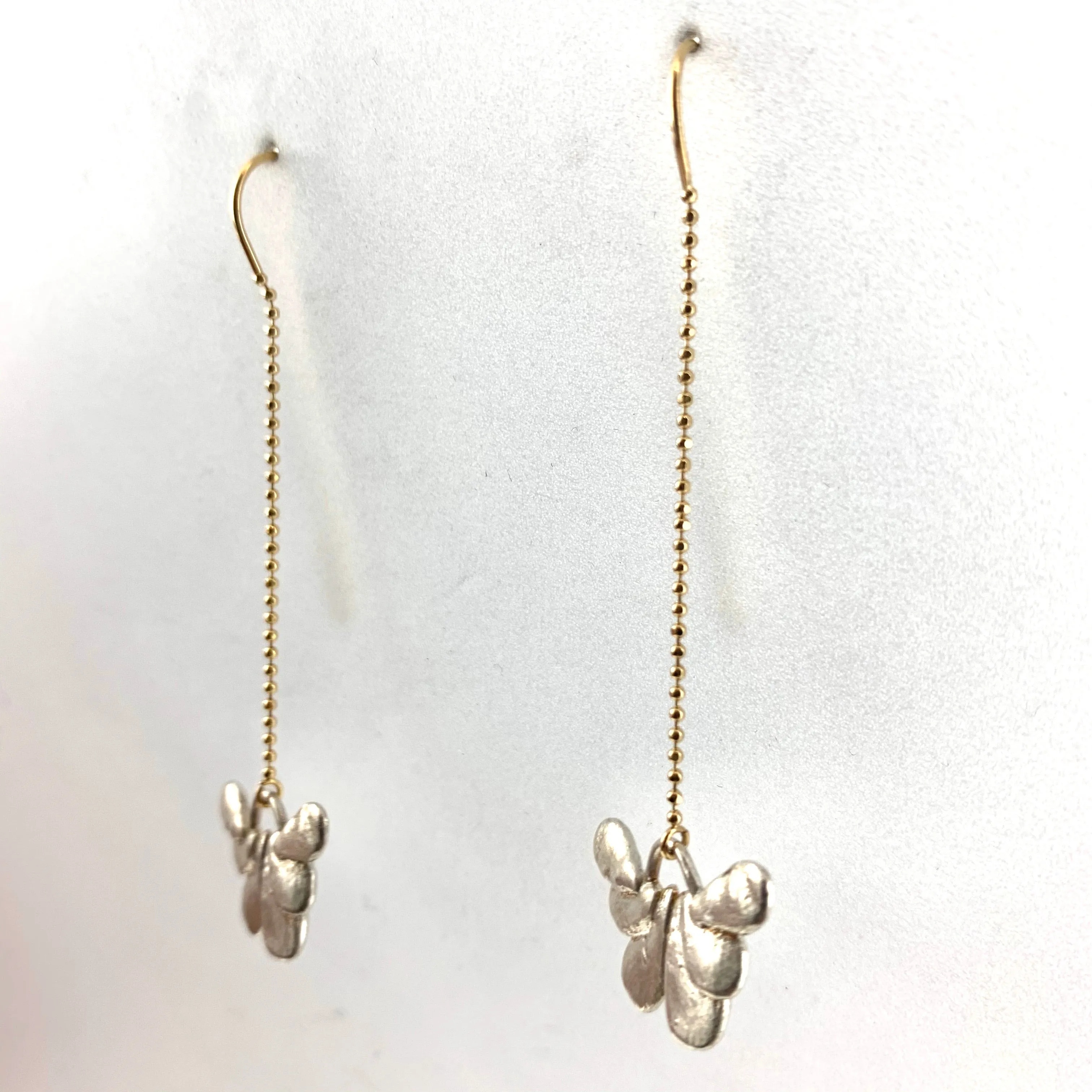 14k gold and silver butterfly threader earrings