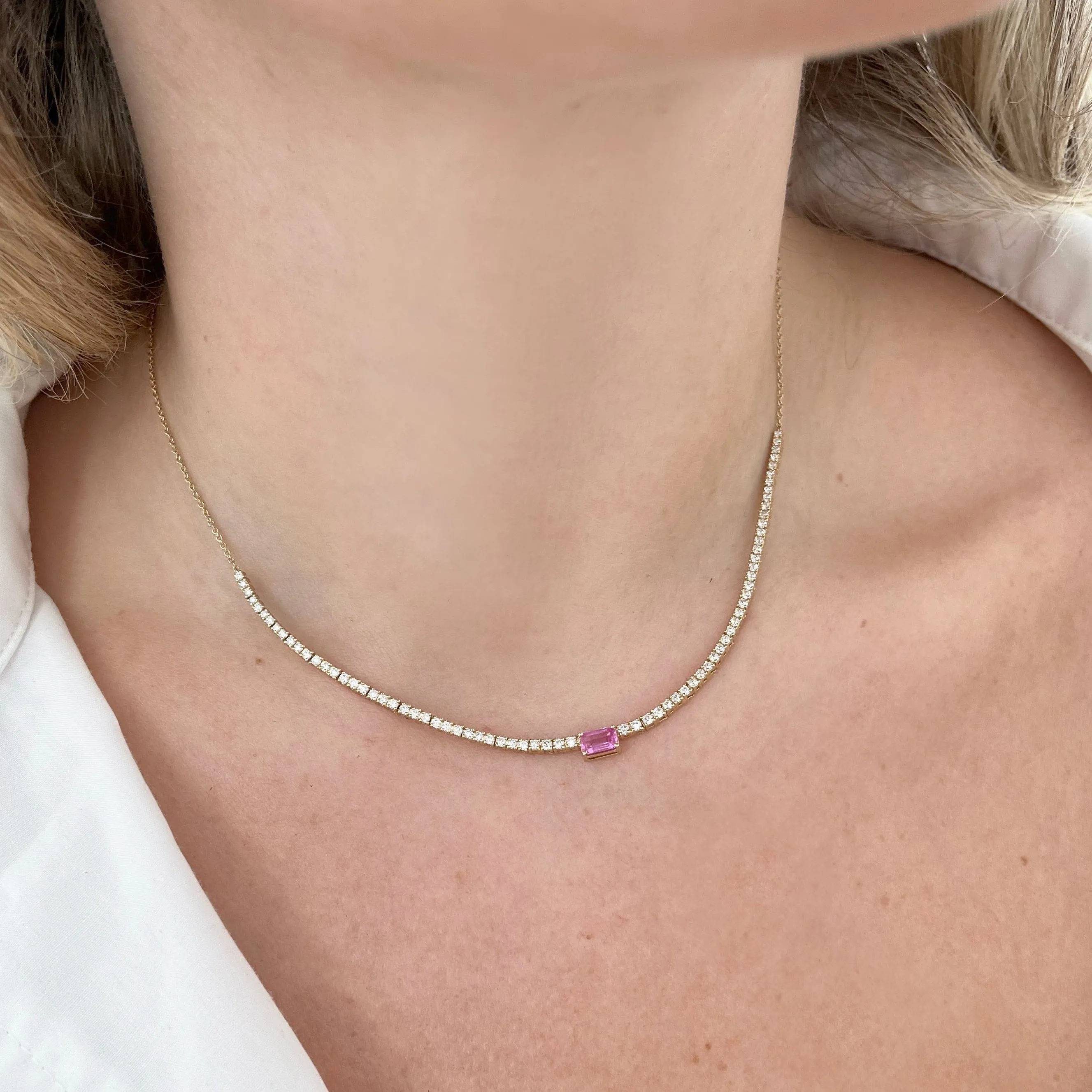 14K GOLD DIAMOND PINK SAPPHIRE LAYLA NECKLACE