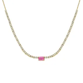 14K GOLD DIAMOND PINK SAPPHIRE LAYLA NECKLACE