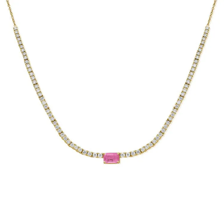 14K GOLD DIAMOND PINK SAPPHIRE LAYLA NECKLACE