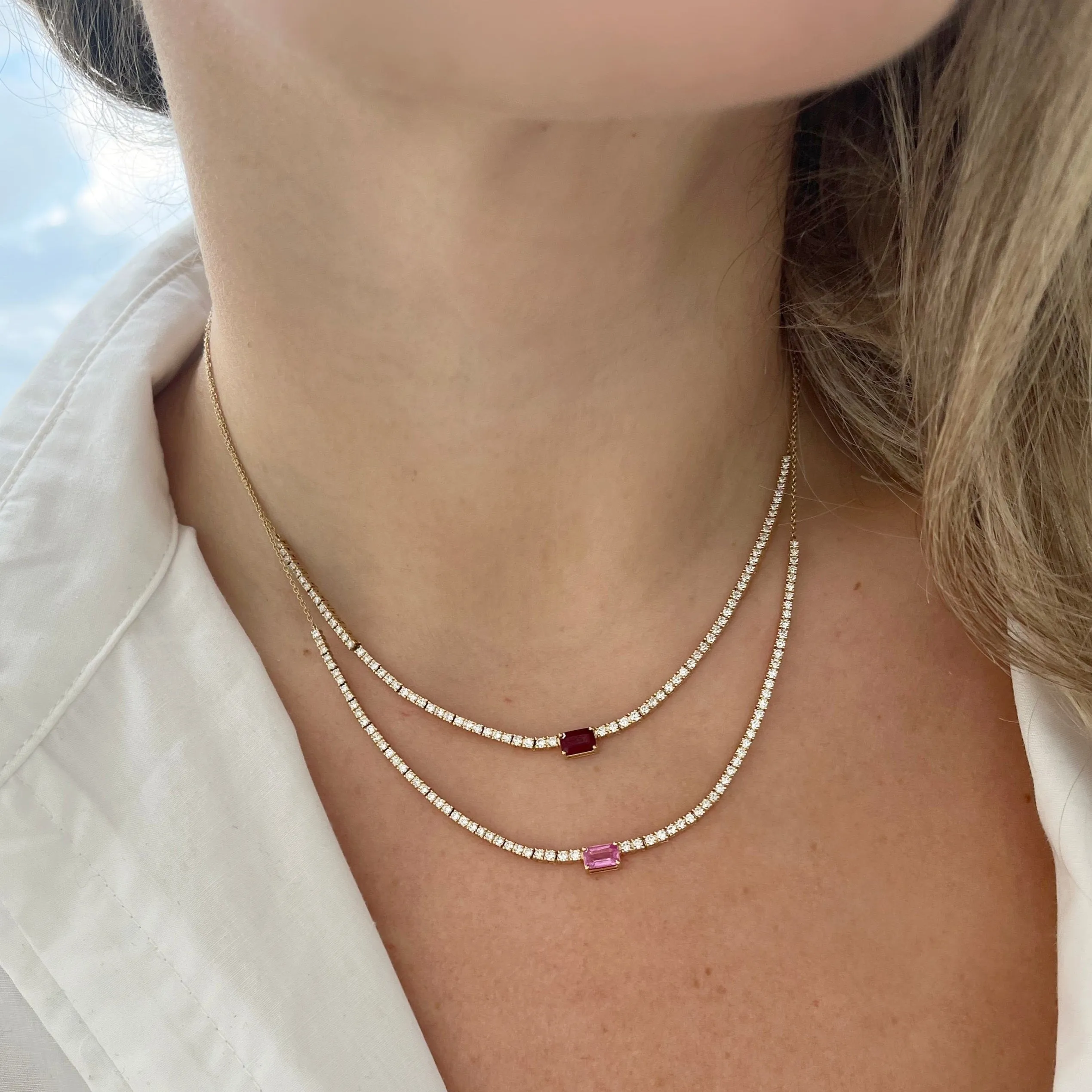 14K GOLD DIAMOND PINK SAPPHIRE LAYLA NECKLACE