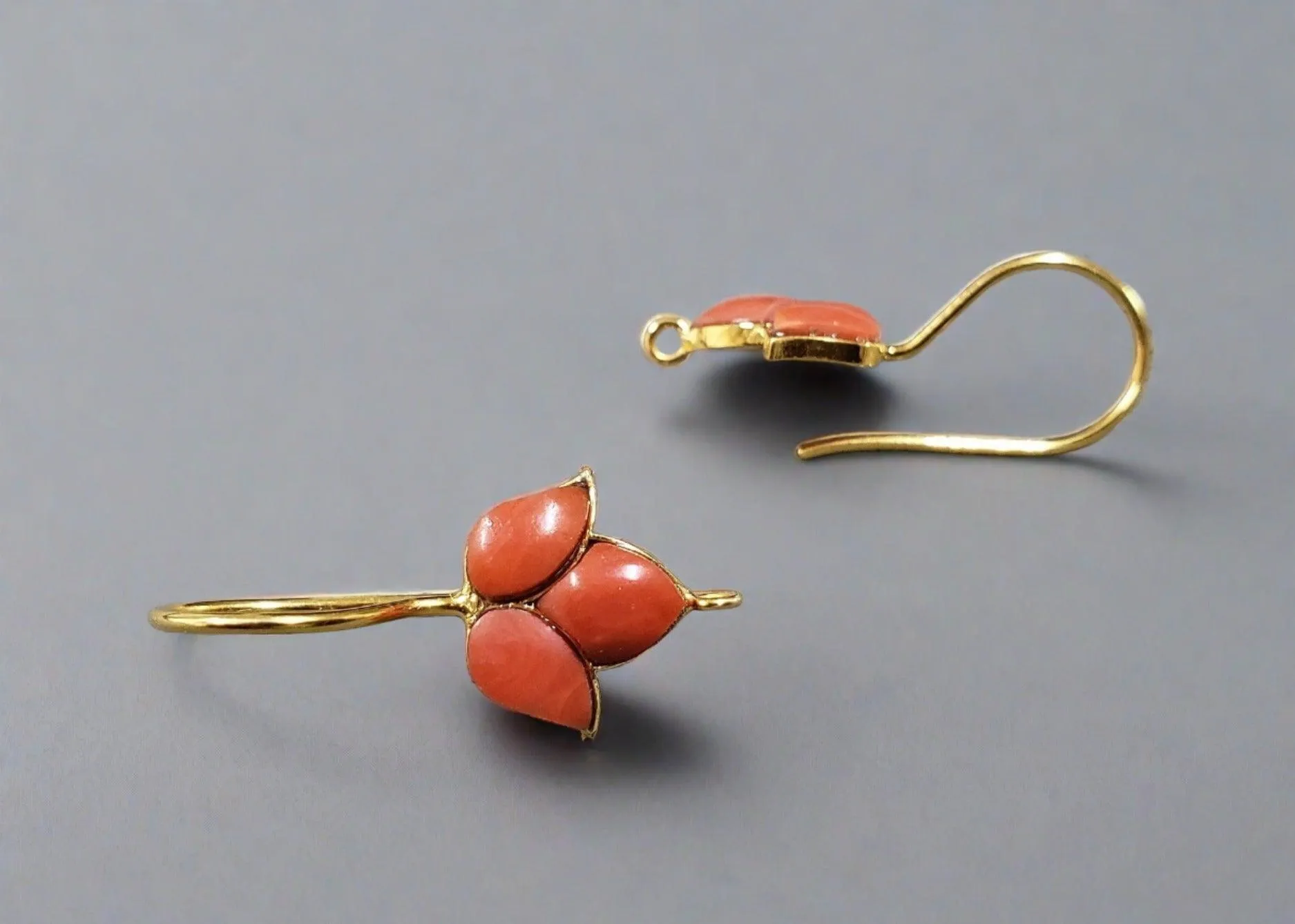 14k Gold Natural Italian Coral Earrings