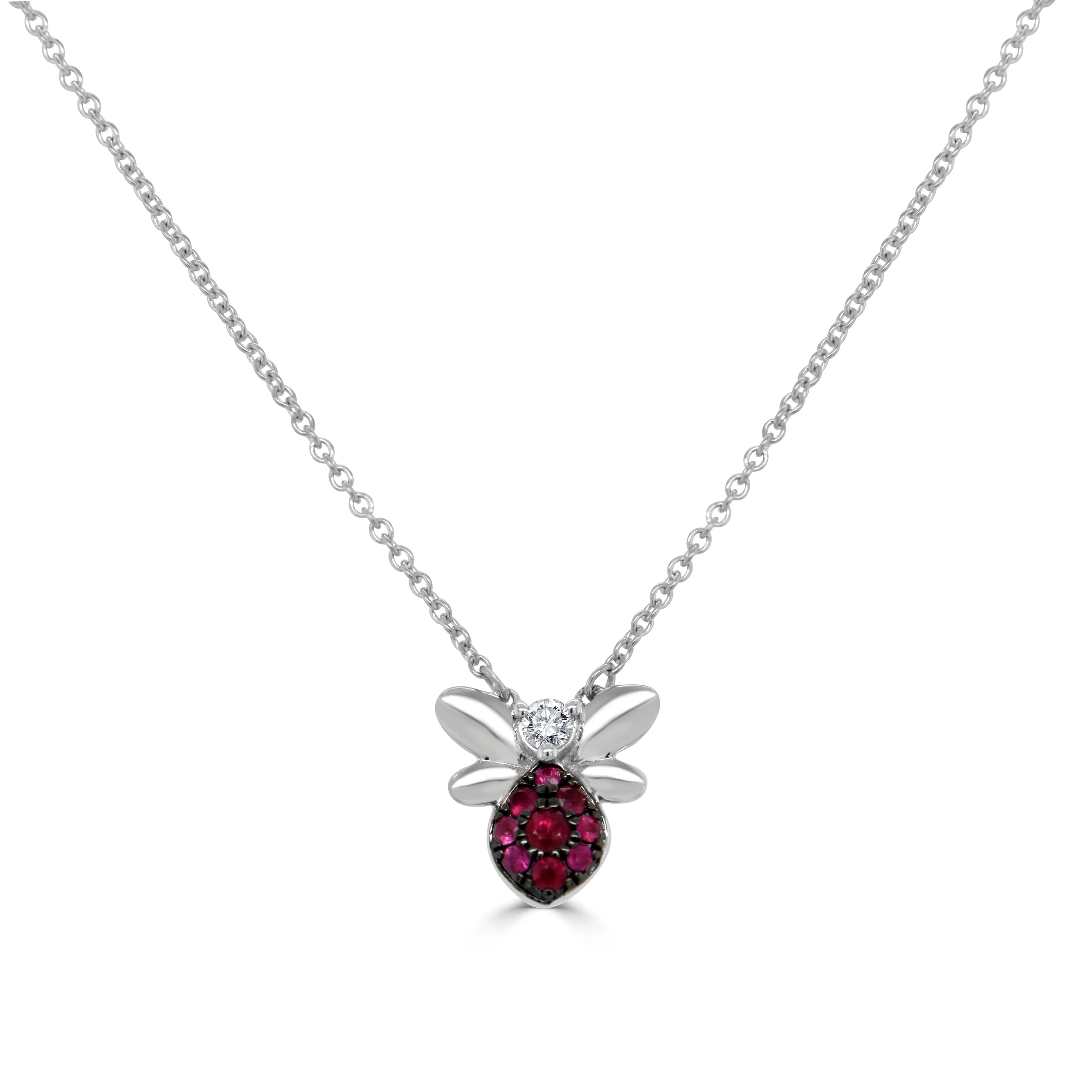 14k Gold Ruby & White Diamond Bumble Bee Necklace