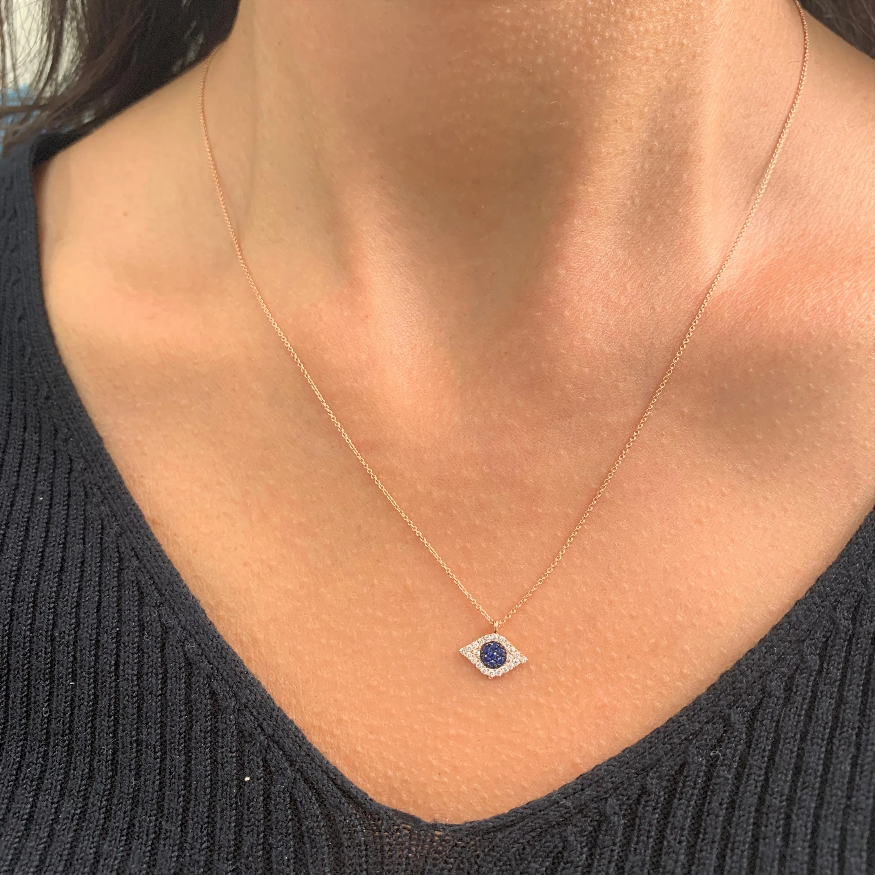 14k Gold Sapphire & Diamond Evil Eye Necklace