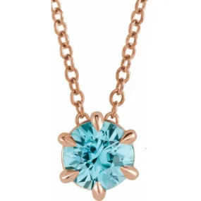 14K Rose 4 mm Natural Aquamarine Solitaire 16-18" Necklace