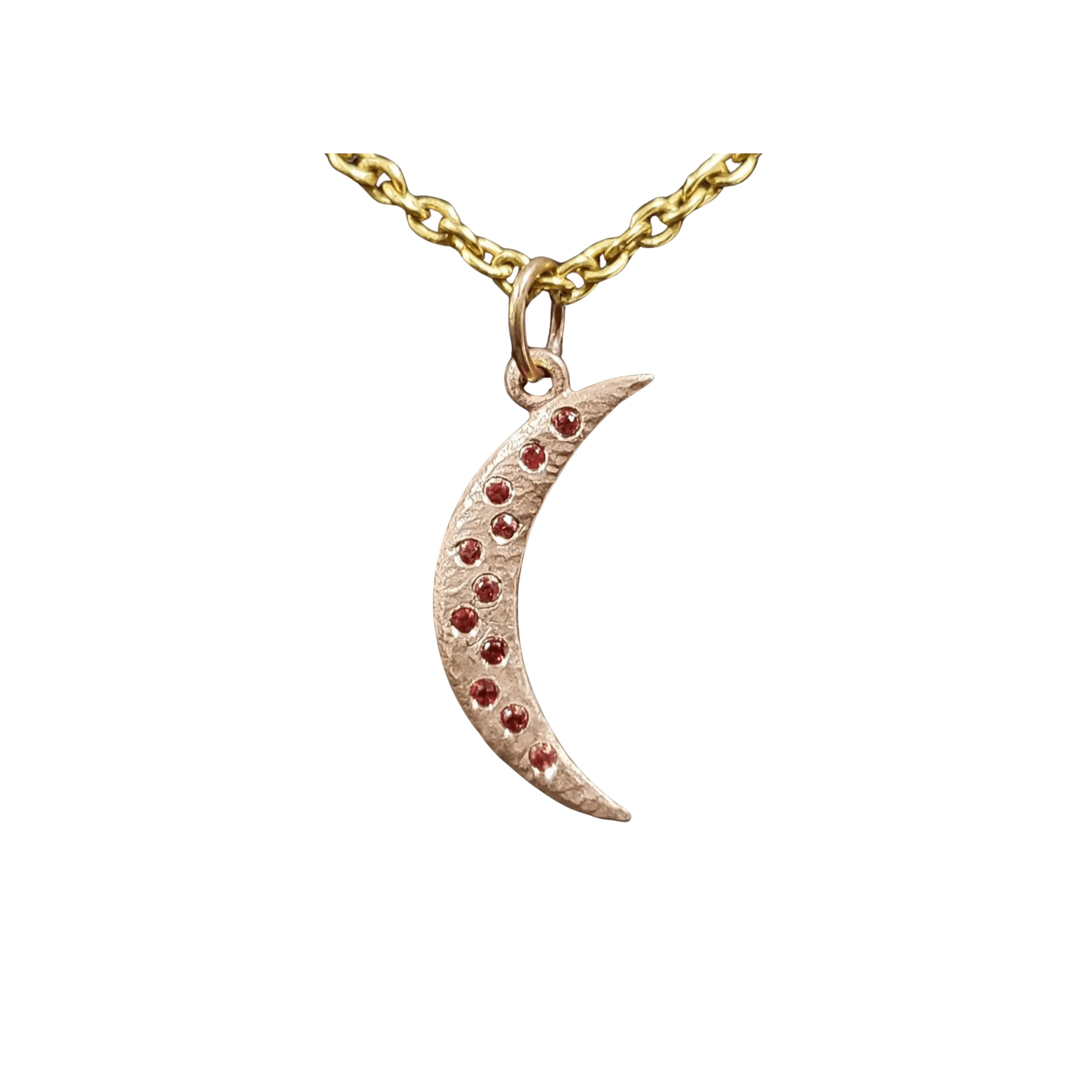 14k Rose Gold Orange Sapphire Moon Pendant