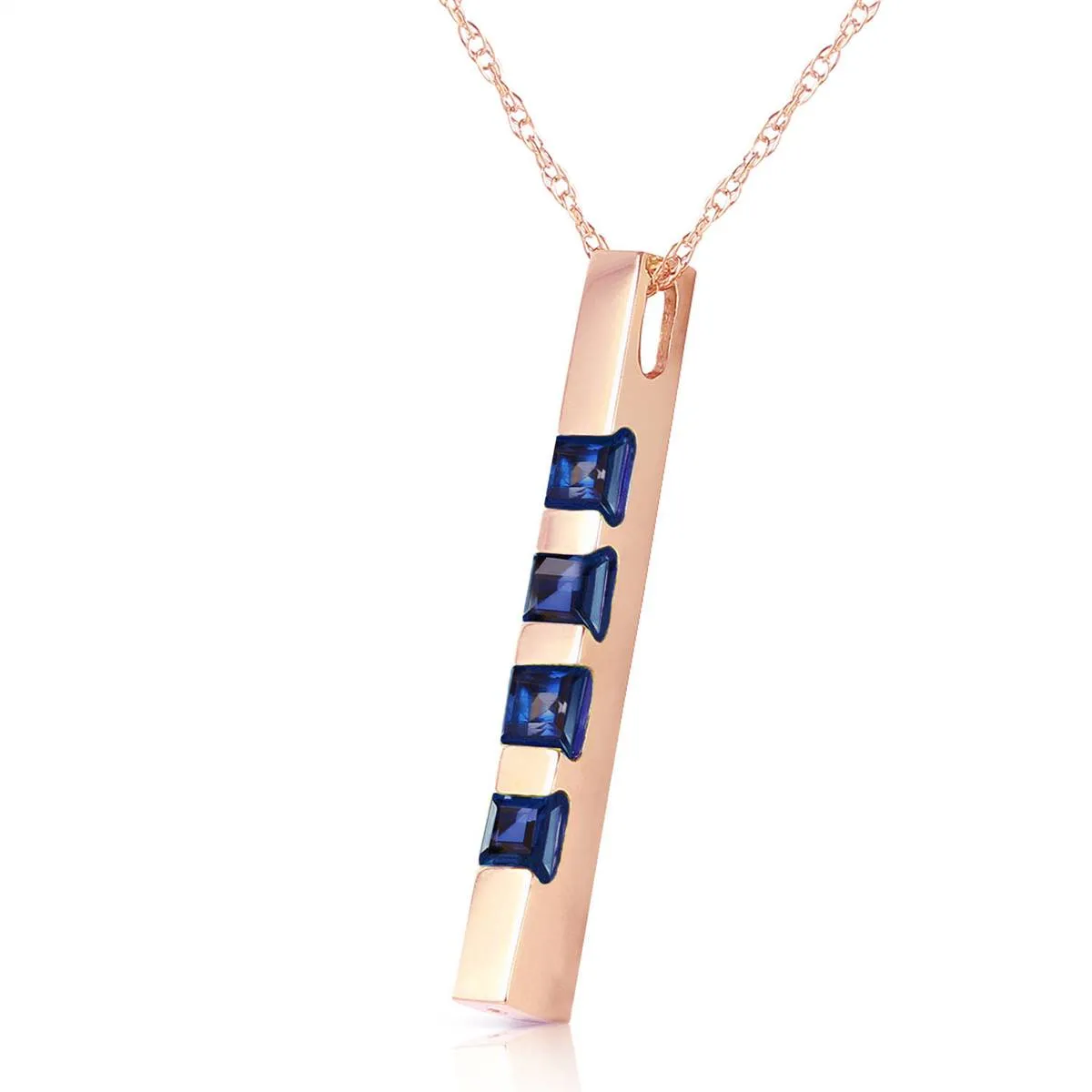 14K Solid Rose Gold Necklace Bar w/ Natural Sapphires