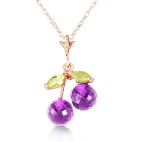 14K Solid Rose Gold Necklace w/ Purple Amethysts & Peridots