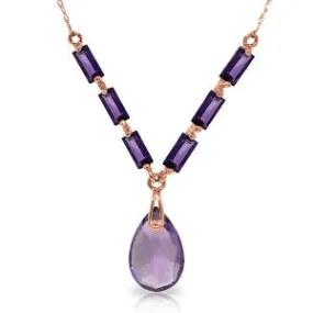 14K Solid Rose Gold Purple Amethyst Necklace Certified Genuine Classic