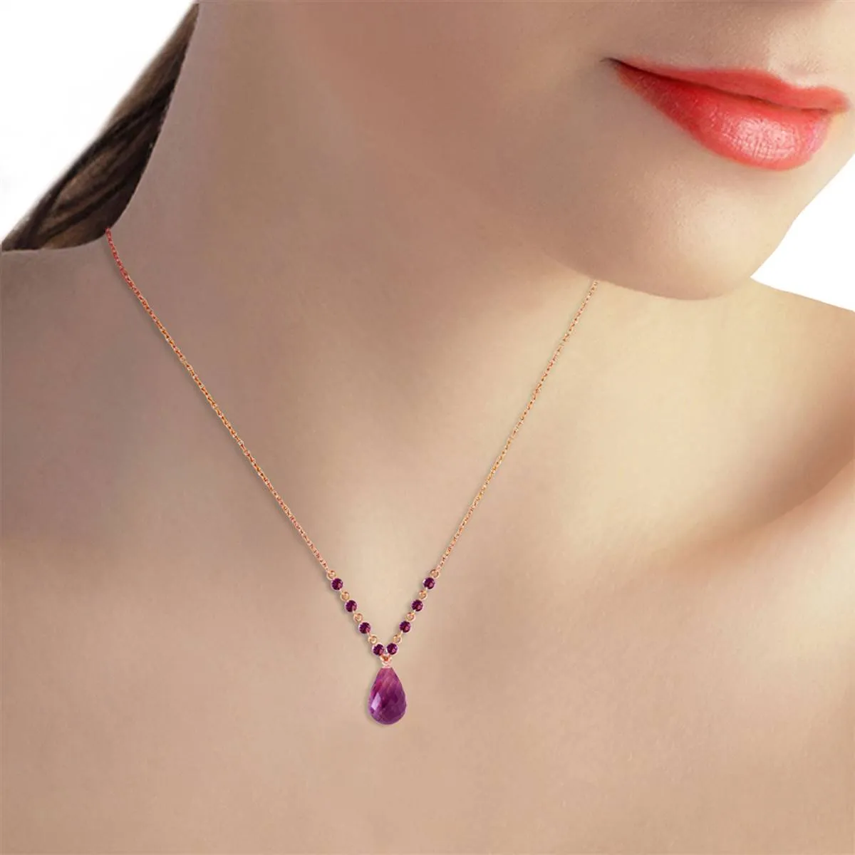 14K Solid Rose Gold Purple Amethyst Necklace Class Royal