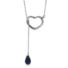 14K Solid White Gold Heart Necklace w/ Drop Briolette Natural Sapphire