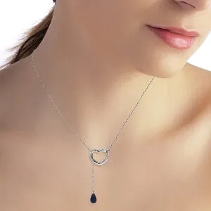 14K Solid White Gold Heart Necklace w/ Drop Briolette Natural Sapphire