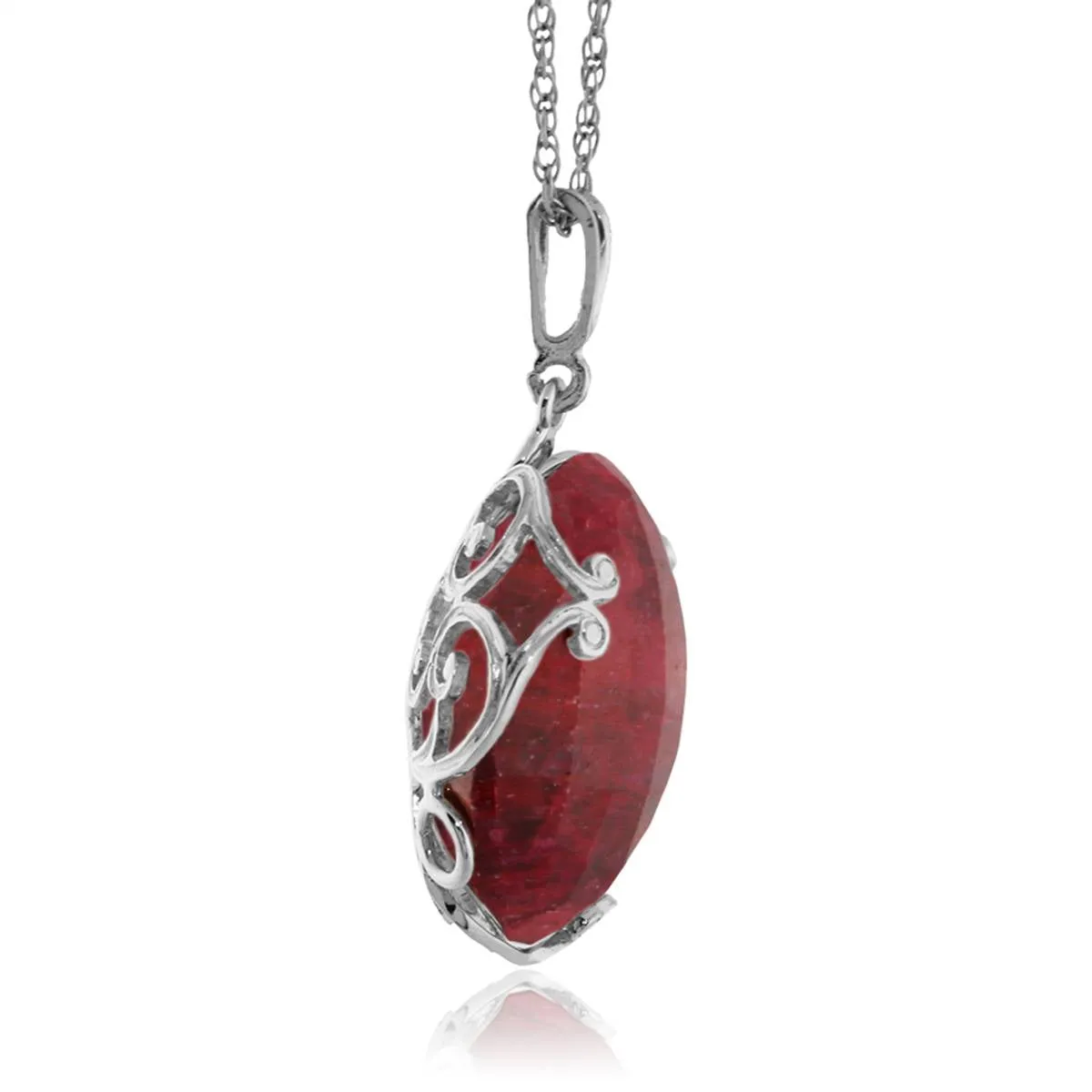 14K Solid White Gold Necklace w/ Checkerboard Cut Round Dyed Ruby