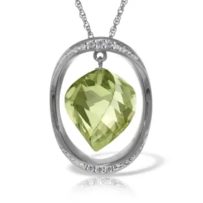 14K Solid White Gold Necklace w/ Natural Twisted Briolette Green Amethyst & Diamond