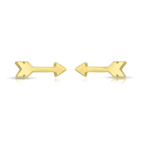 14k Solid Yellow Gold Tiny Arrow Studs, With Screw on Screwbacks