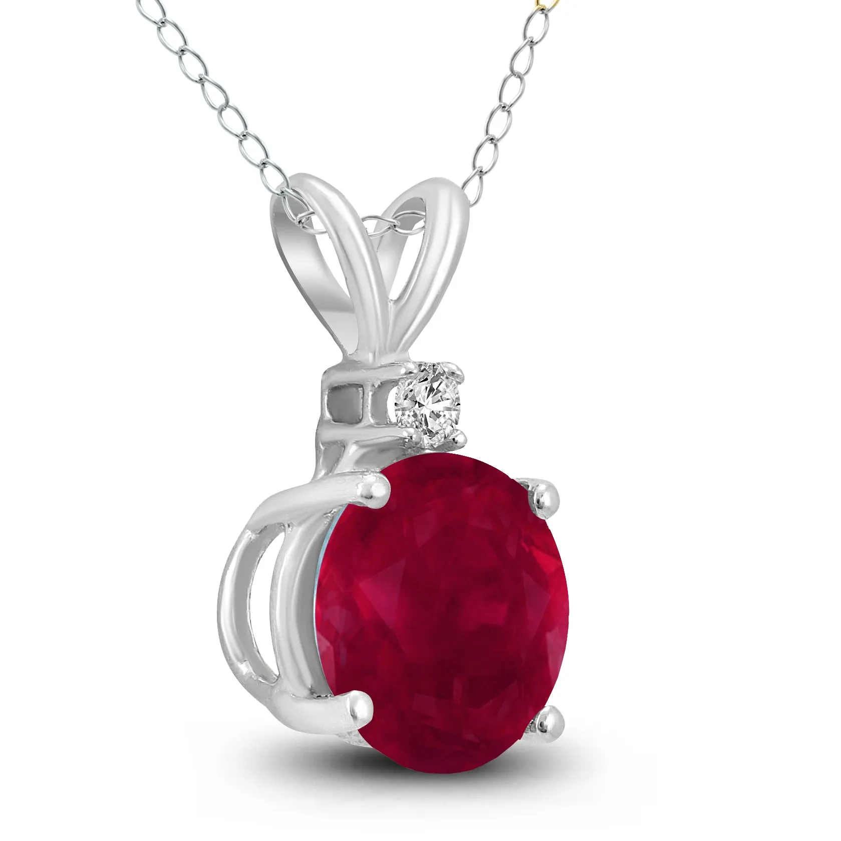 14K White Gold 4Mm Round Ruby And Diamond Pendant