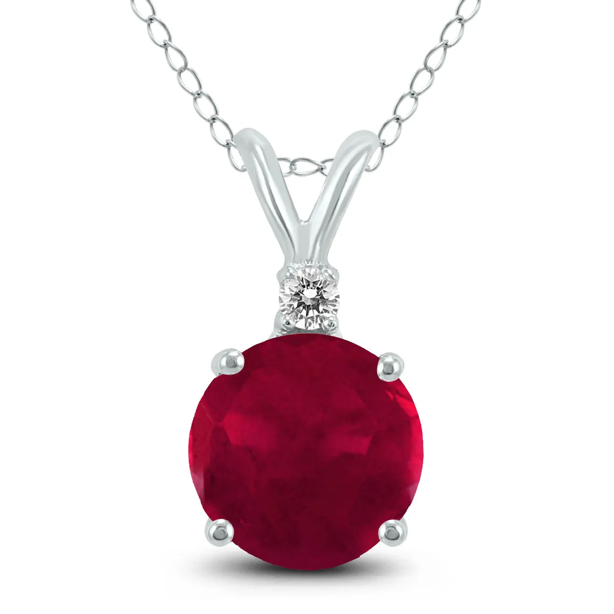 14K White Gold 4Mm Round Ruby And Diamond Pendant