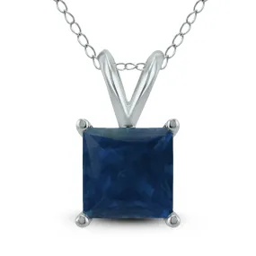 14K White Gold 4Mm Square Sapphire Pendant