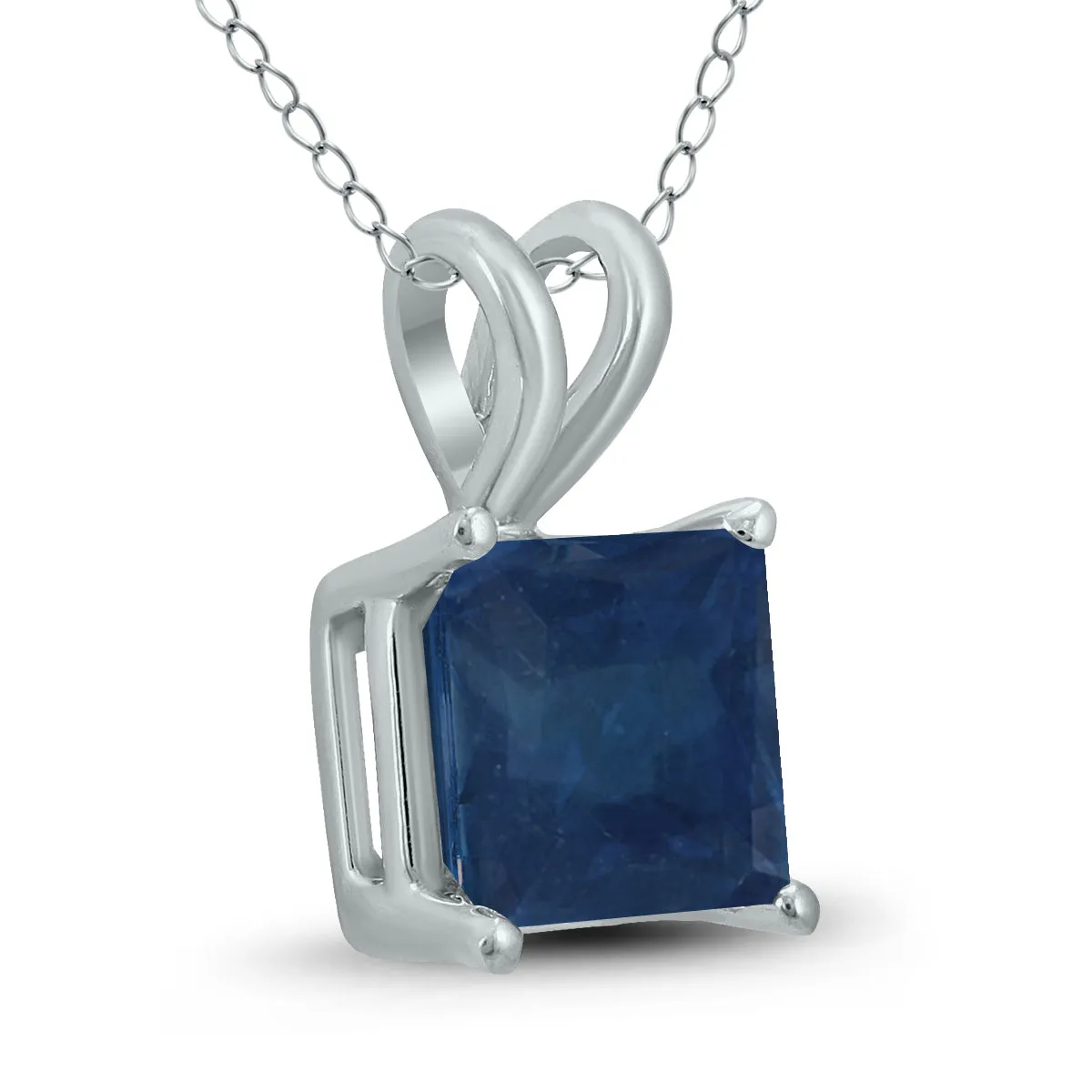 14K White Gold 4Mm Square Sapphire Pendant