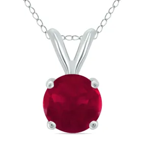 14K White Gold 5Mm Round Ruby Pendant