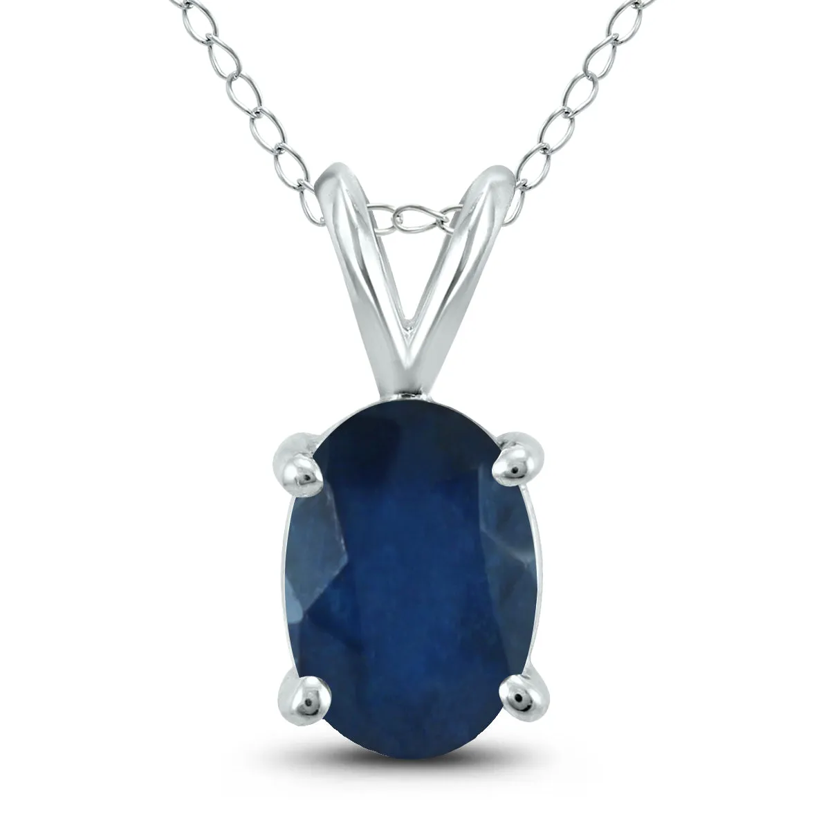 14K White Gold 5X3Mm Oval Sapphire Pendant