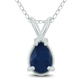 14K White Gold 5X3Mm Pear Sapphire Pendant