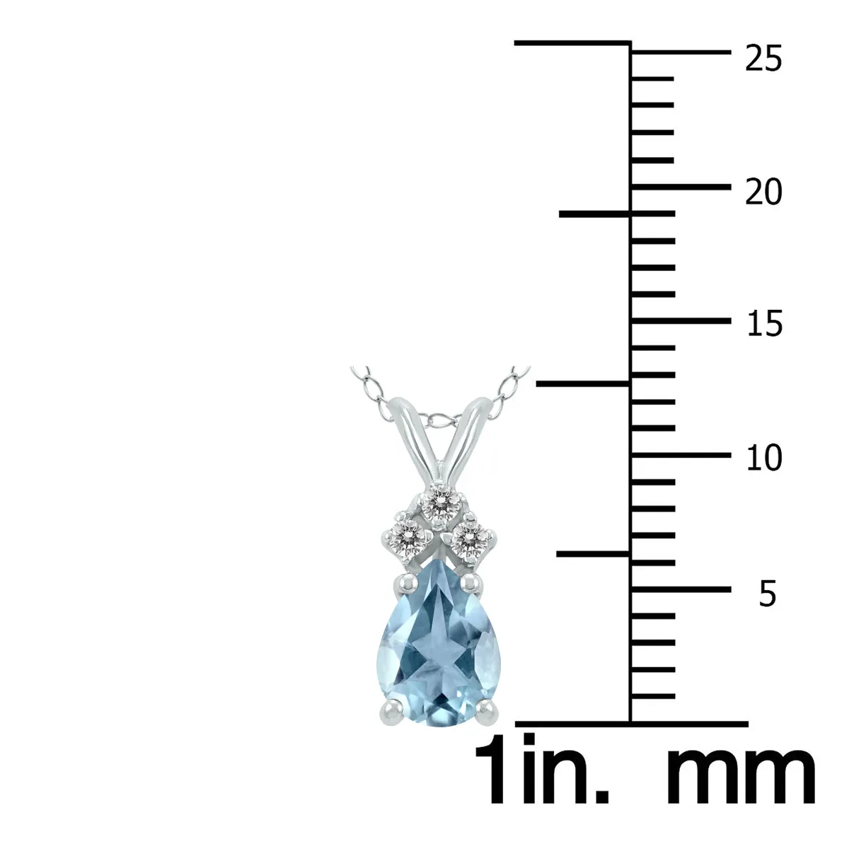 14K White Gold 6X4Mm Pear Aquamarine And Three Stone Diamond Pendant