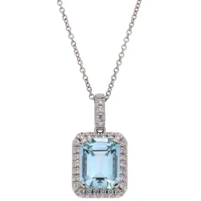 14K White Gold Aquamarine and Diamond Necklace