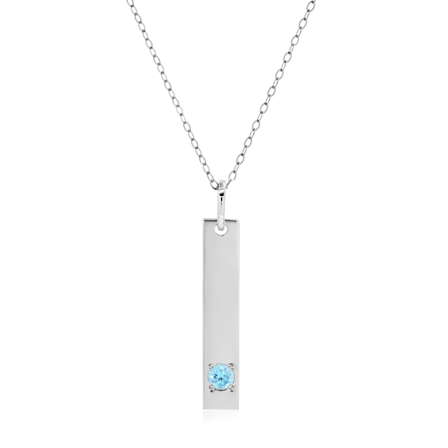 14k White Gold Bar Pendant Necklace with 3mm Small Round Gemstone Adjustable Cable Chain 16 Inches to 18 Inches with Spring Ring Clasp