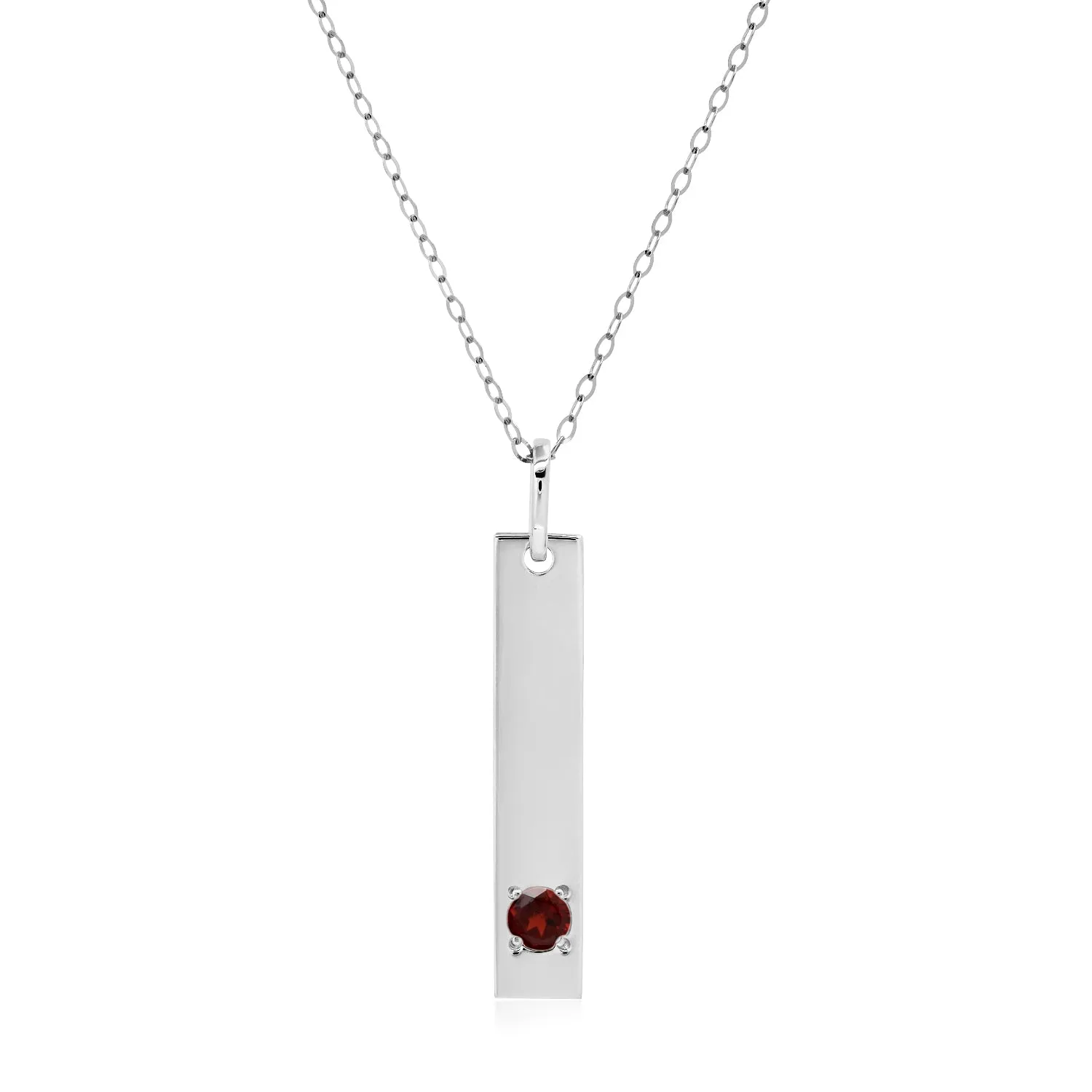 14k White Gold Bar Pendant Necklace with 3mm Small Round Gemstone Adjustable Cable Chain 16 Inches to 18 Inches with Spring Ring Clasp